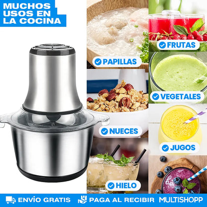 Picadora Eléctrica de Alimentos 2L + Pelador de Ajos (Incluido)